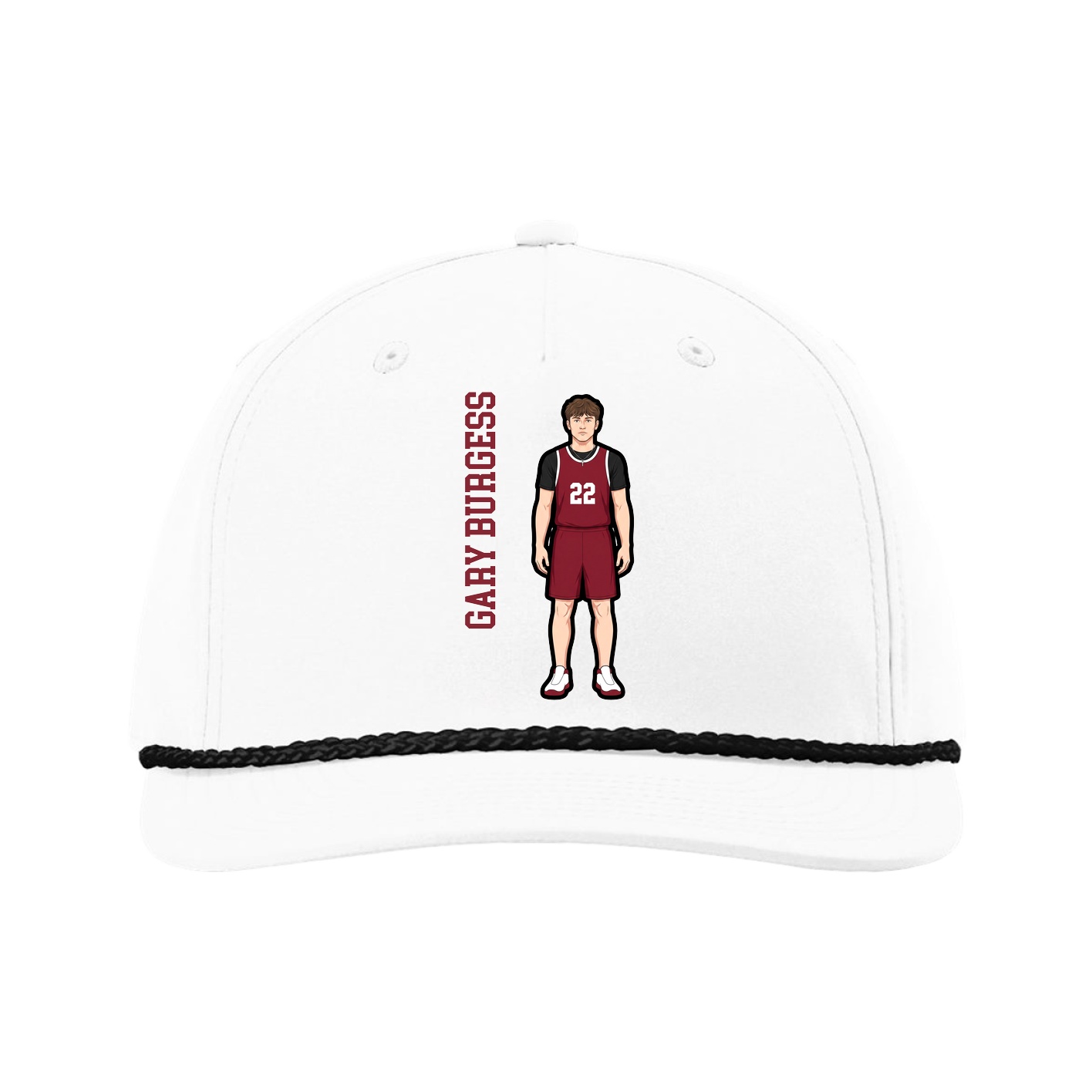 Five-Panel Classic Rope Cap — Name Vertical in White