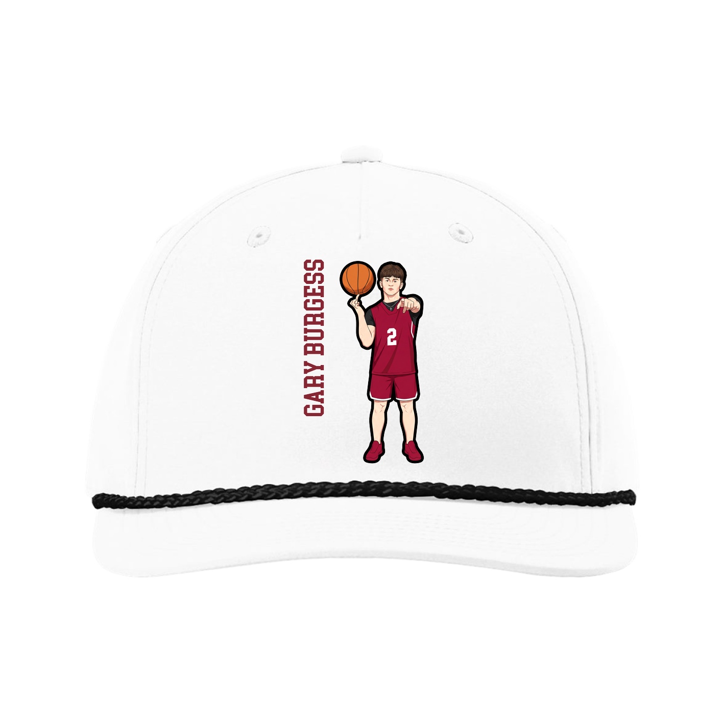 Five-Panel Classic Rope Cap — Name Vertical in White