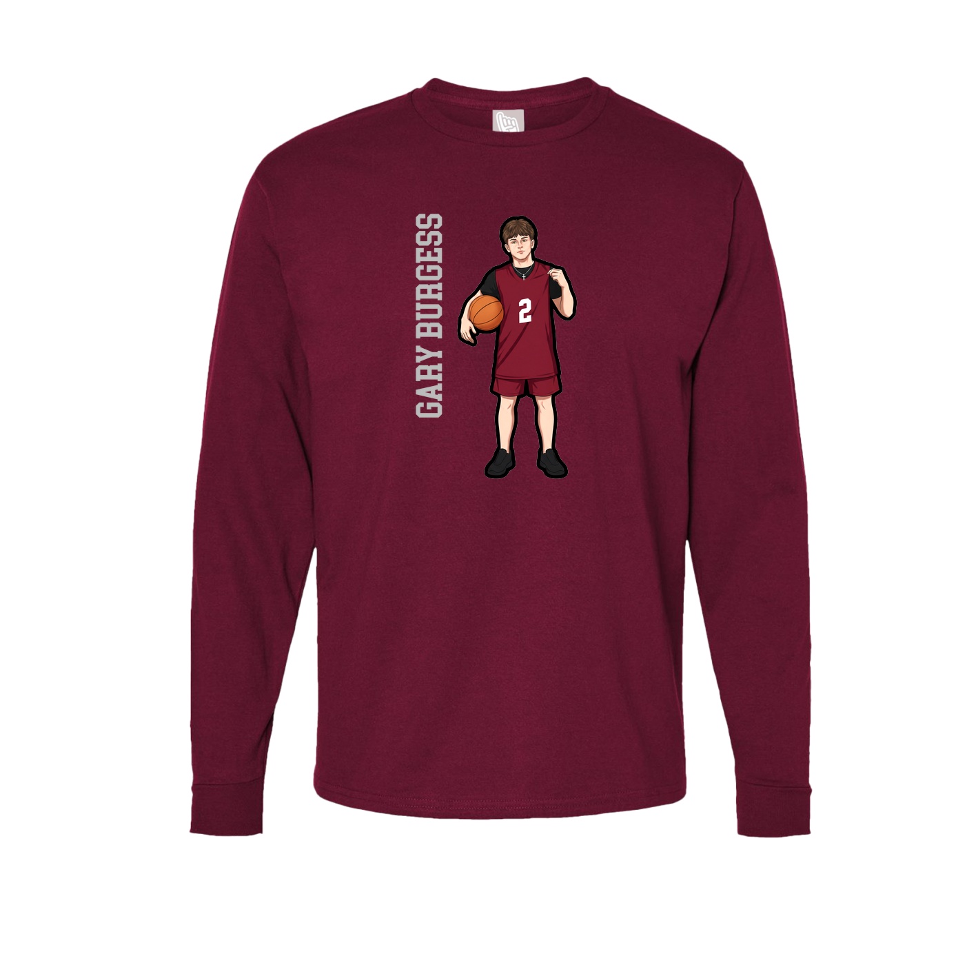 Long Sleeve Tee — Name Vertical in Cardinal