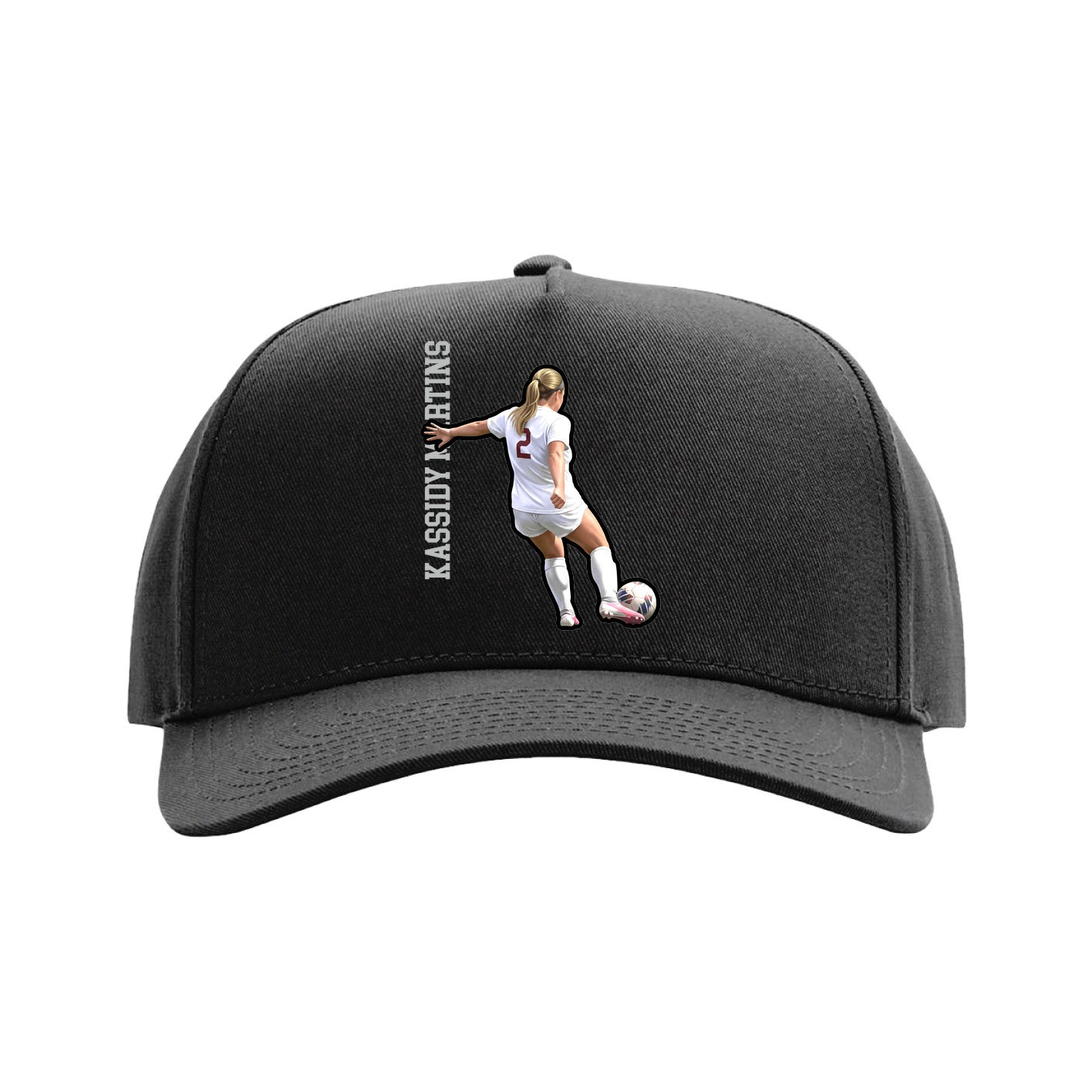 Full Fabric Five-Panel Champ Cap — Name Vertical in Black