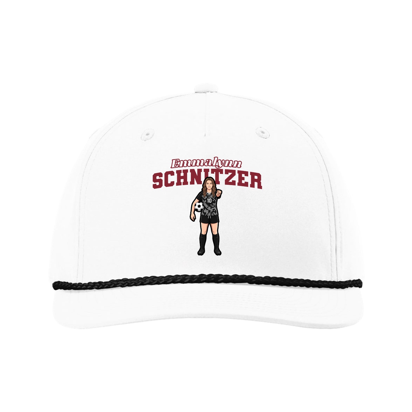 Five-Panel Classic Rope Cap — Name Arch in White
