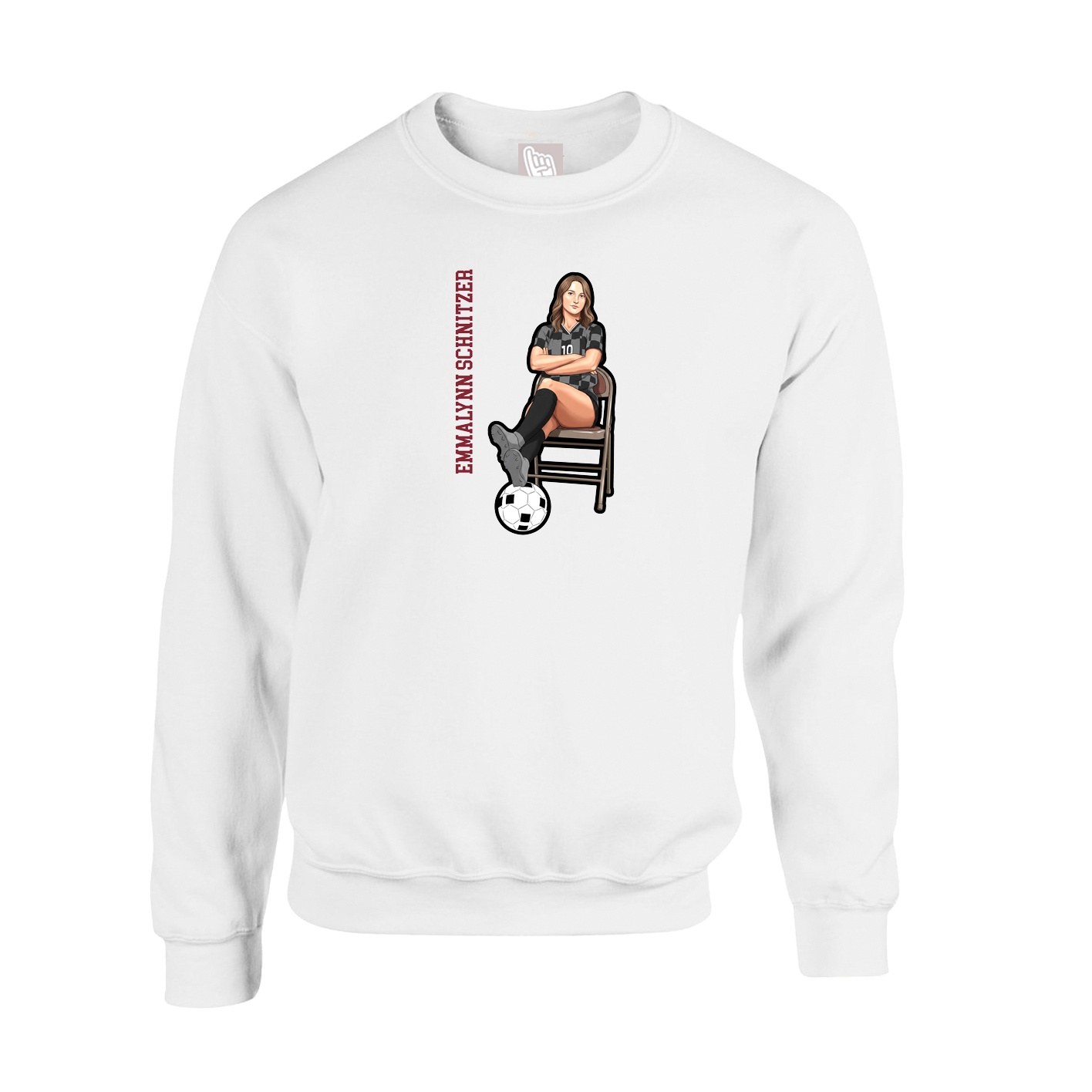 Fleece Crew — Name Vertical in White