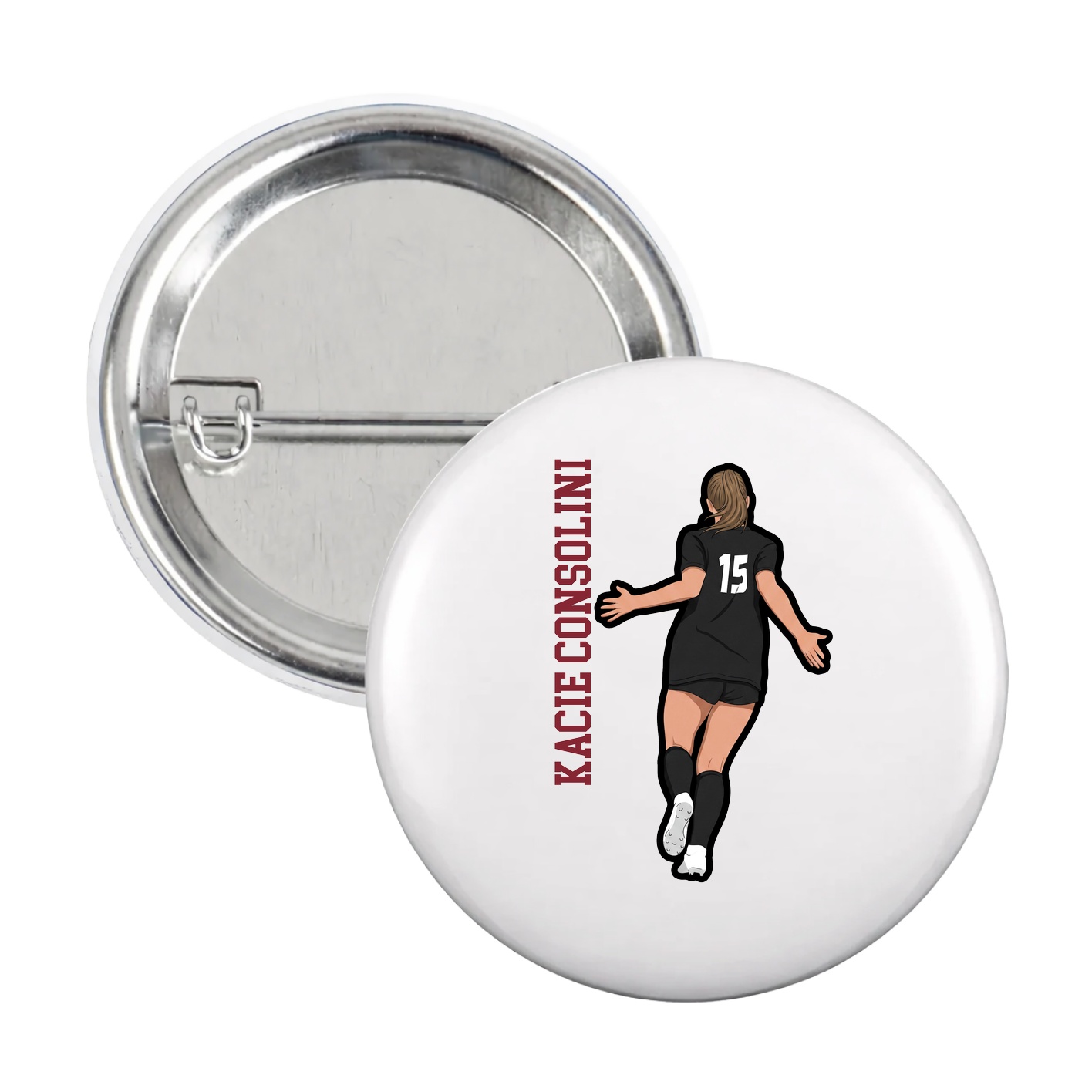 Game Day Button — Name Vertical in White