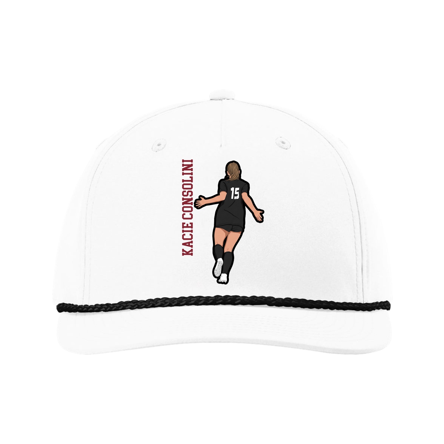 Five-Panel Classic Rope Cap — Name Vertical in White