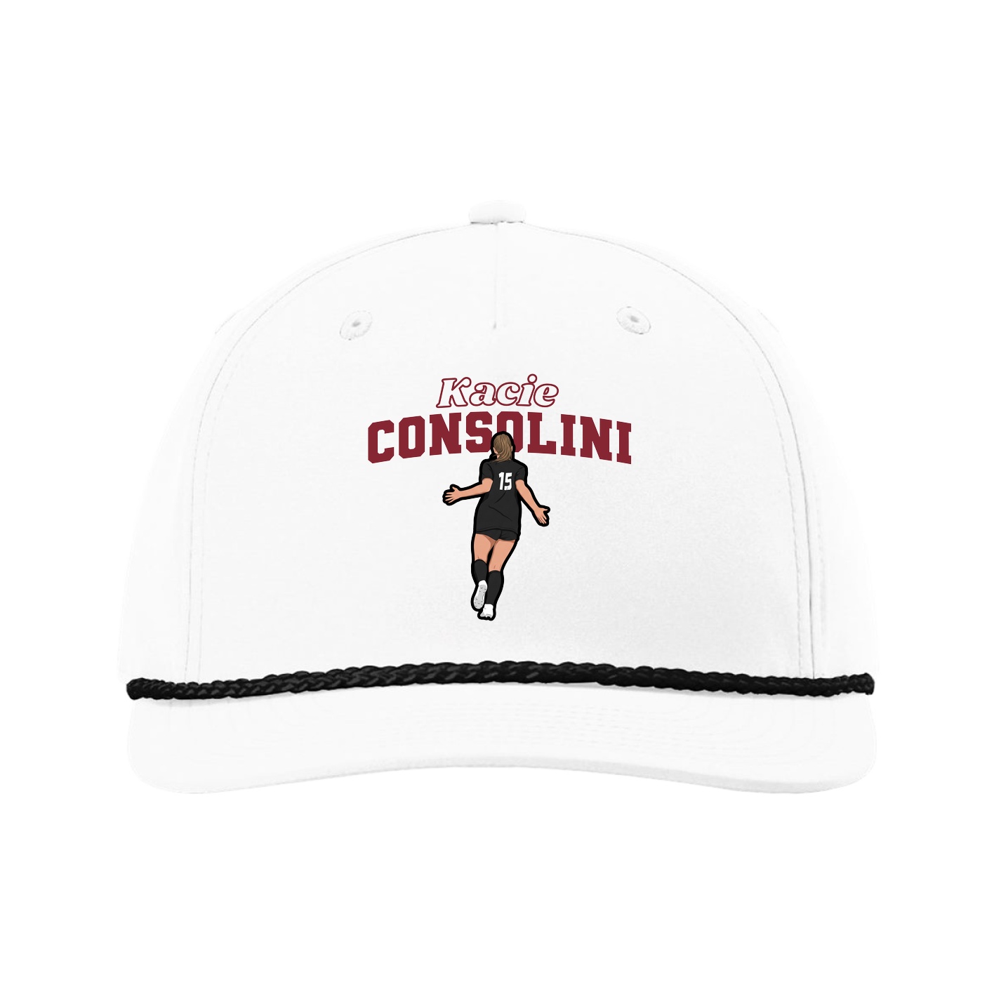 Five-Panel Classic Rope Cap — Name Arch in White