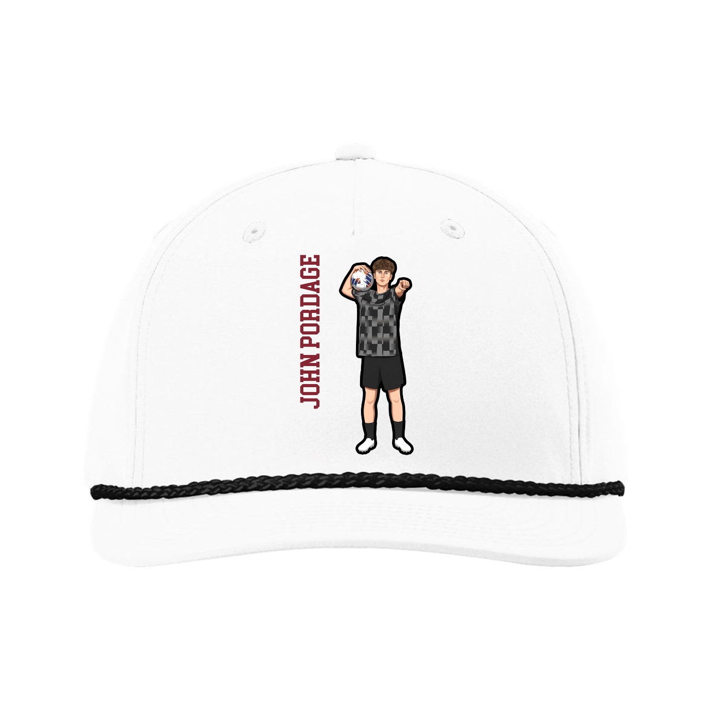 Five-Panel Classic Rope Cap — Name Vertical in White
