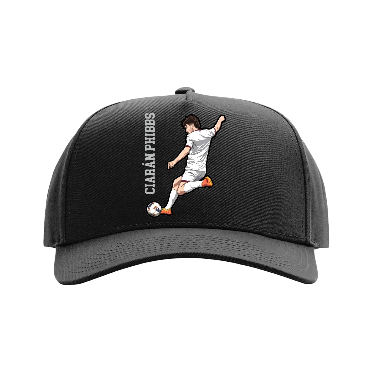 Full Fabric Five-Panel Champ Cap — Name Vertical in Black