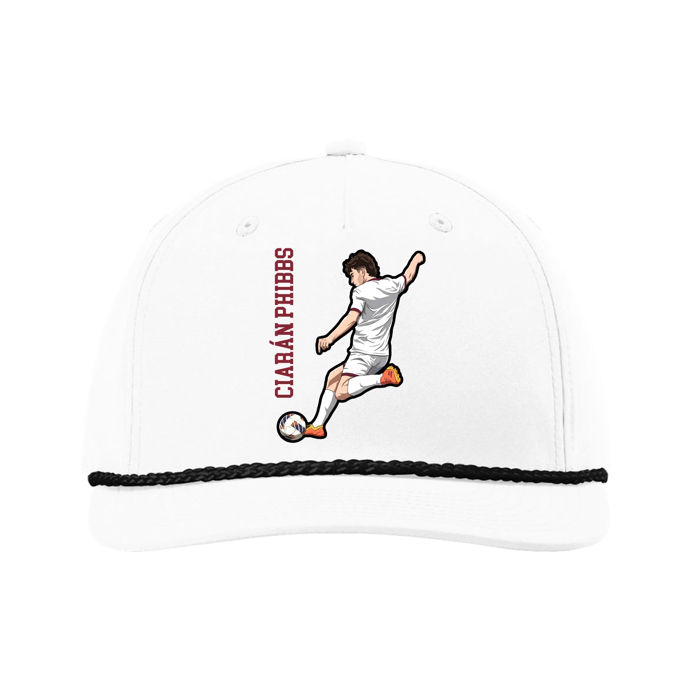 Five-Panel Classic Rope Cap — Name Vertical in White