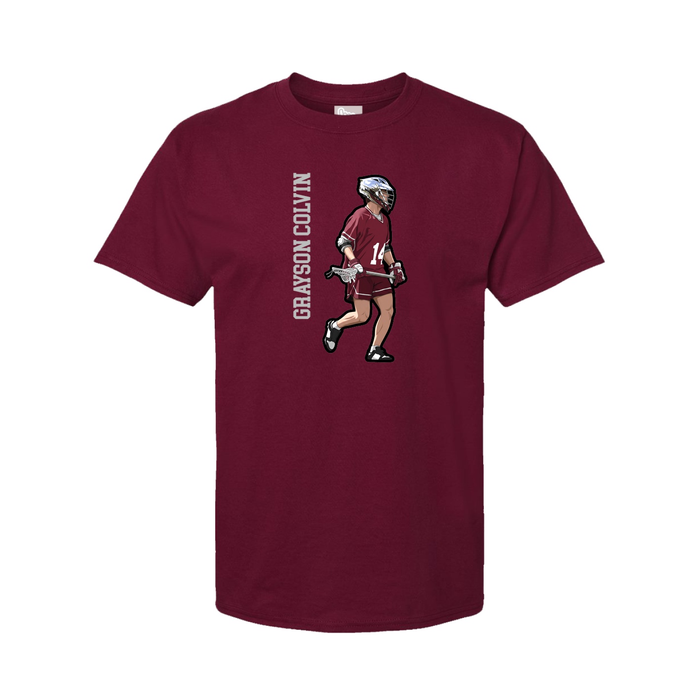Youth Tee — Name Vertical in Cardinal