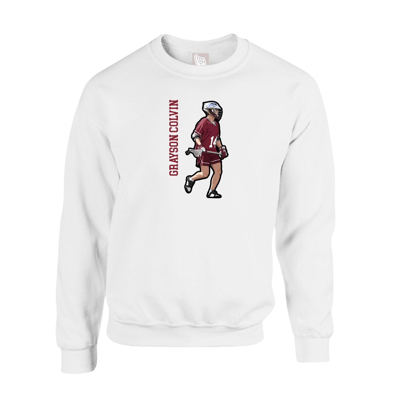 Fleece Crew — Name Vertical in White