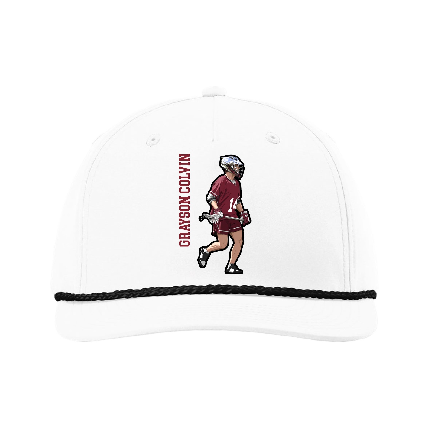 Five-Panel Classic Rope Cap — Name Vertical in White