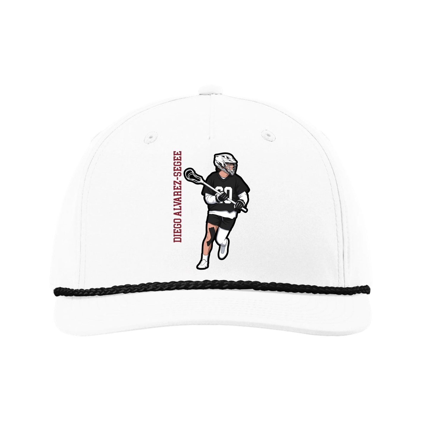 Five-Panel Classic Rope Cap — Name Vertical in White