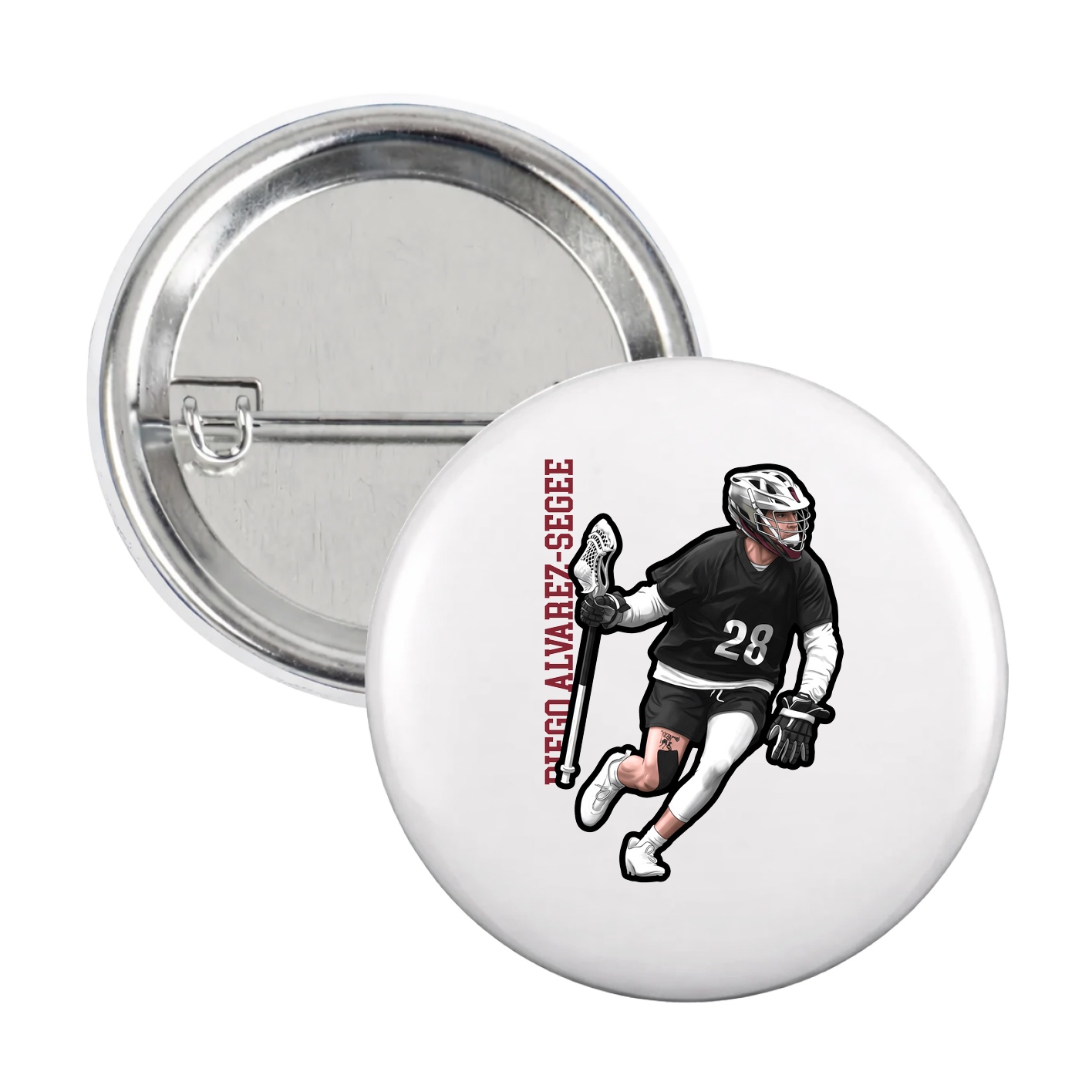 Game Day Button — Name Vertical in White