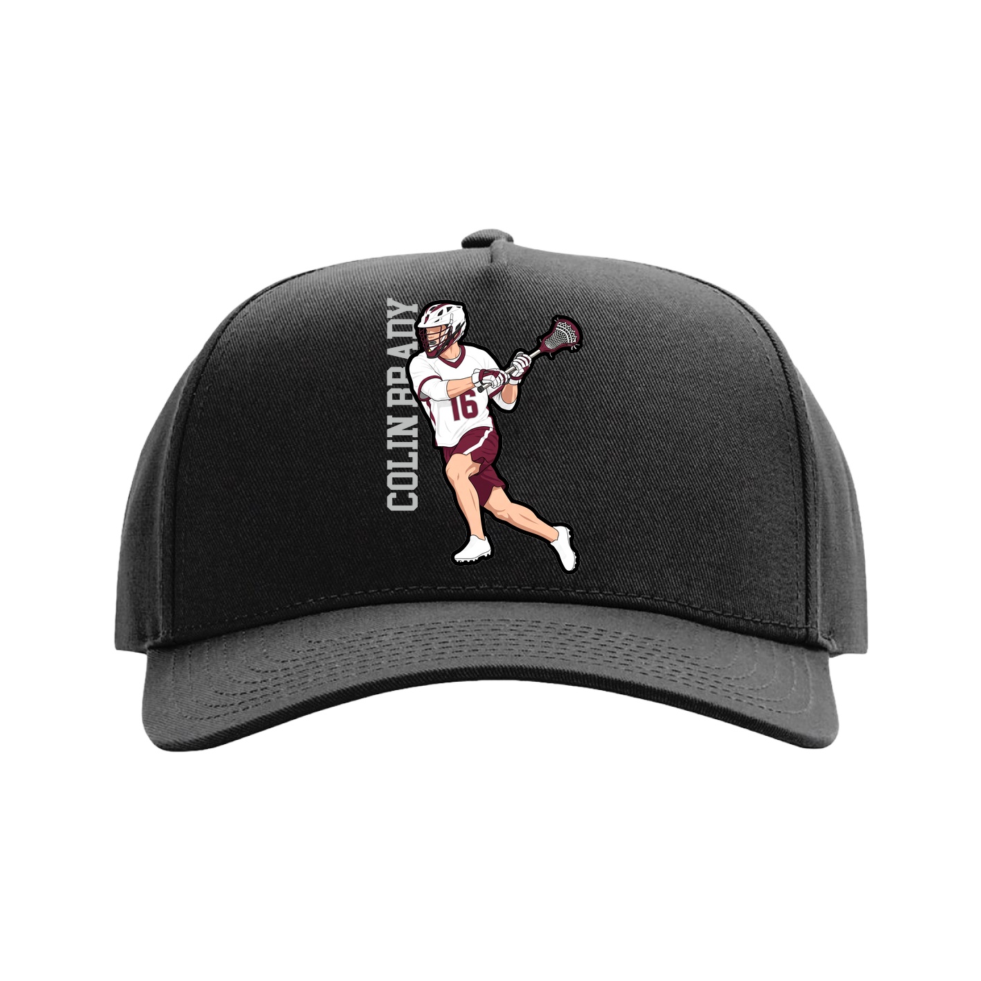 Full Fabric Five-Panel Champ Cap — Name Vertical in Black