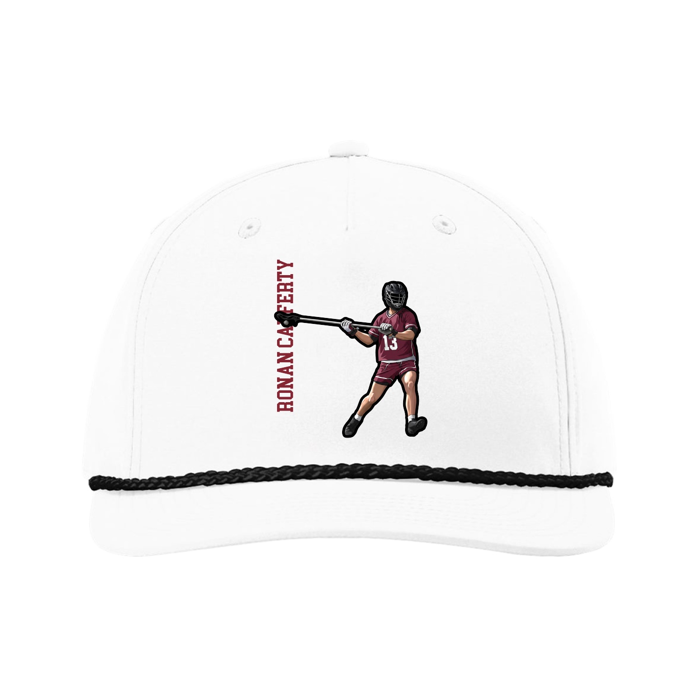 Five-Panel Classic Rope Cap — Name Vertical in White