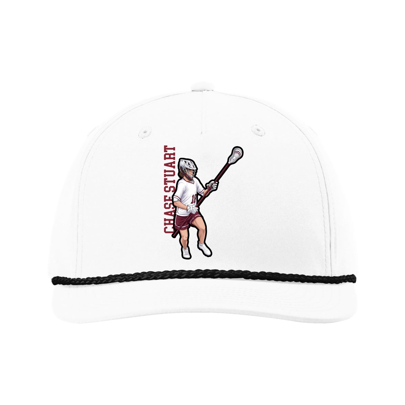 Five-Panel Classic Rope Cap — Name Vertical in White