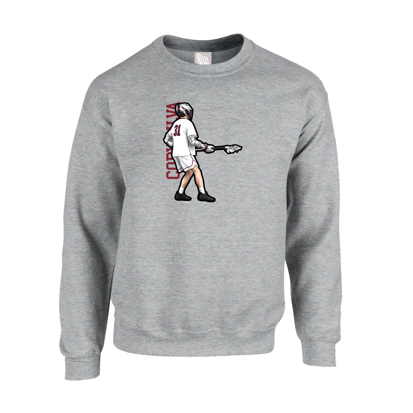 Fleece Crew — Name Vertical in Grey