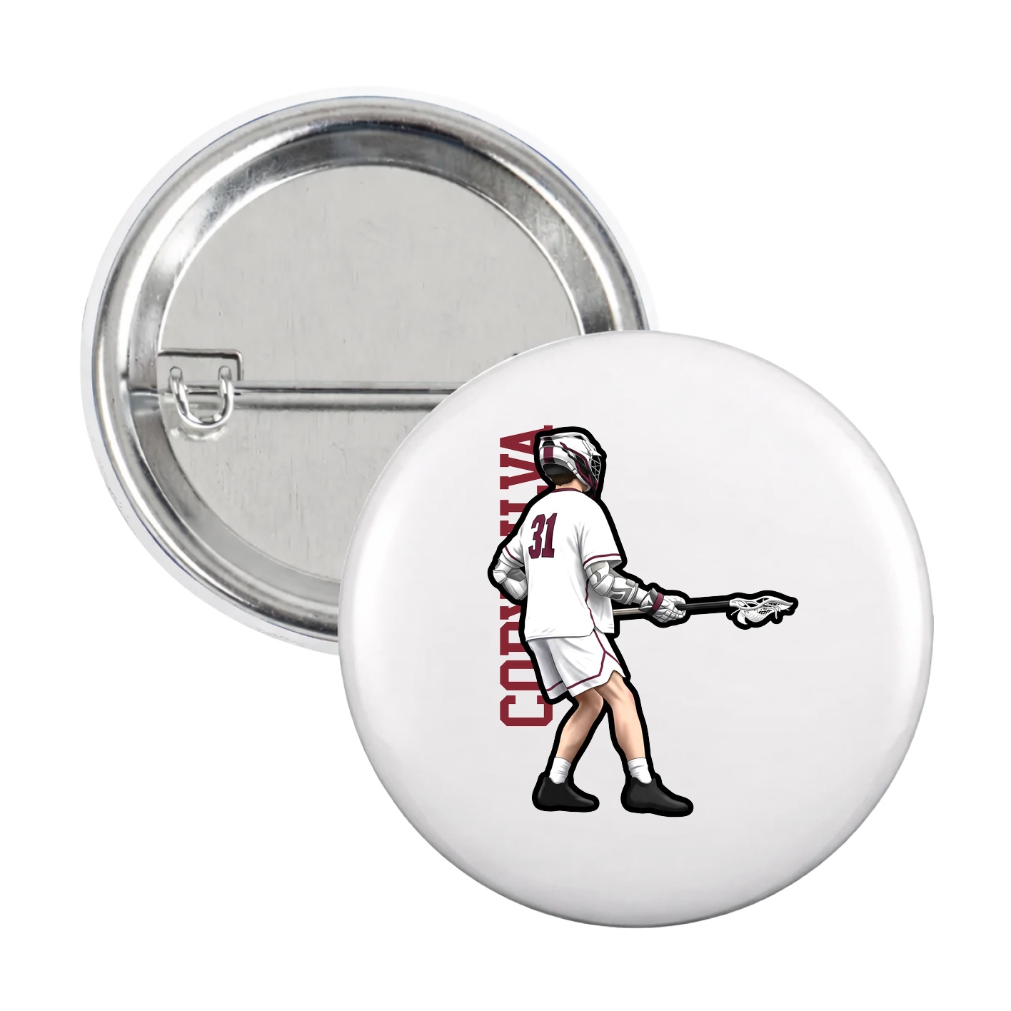 Game Day Button — Name Vertical in White