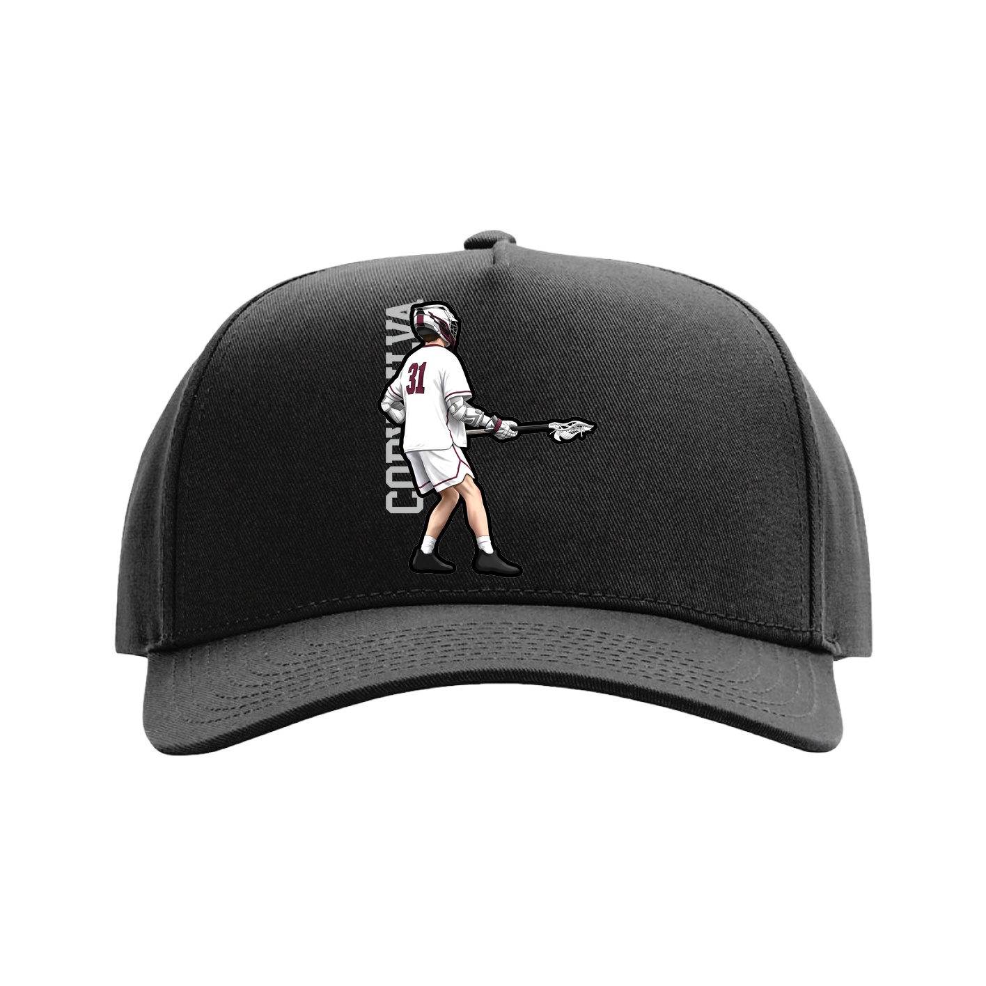 Full Fabric Five-Panel Champ Cap — Name Vertical in Black