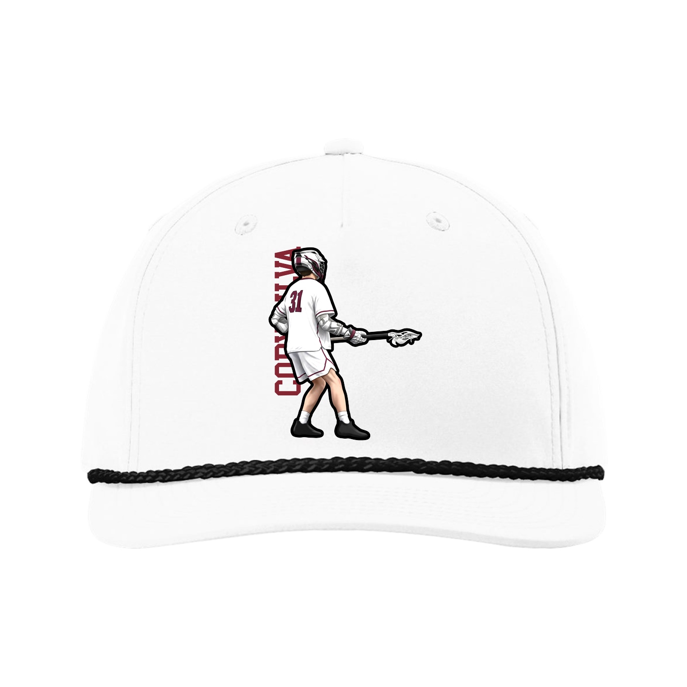 Five-Panel Classic Rope Cap — Name Vertical in White