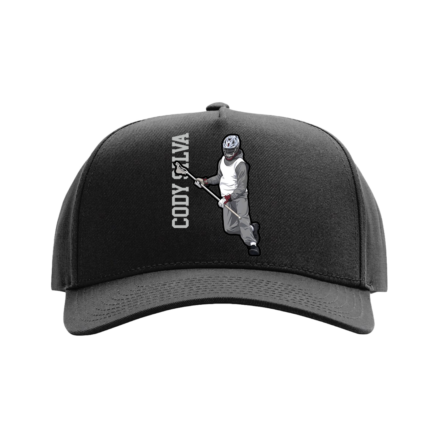 Full Fabric Five-Panel Champ Cap — Name Vertical in Black