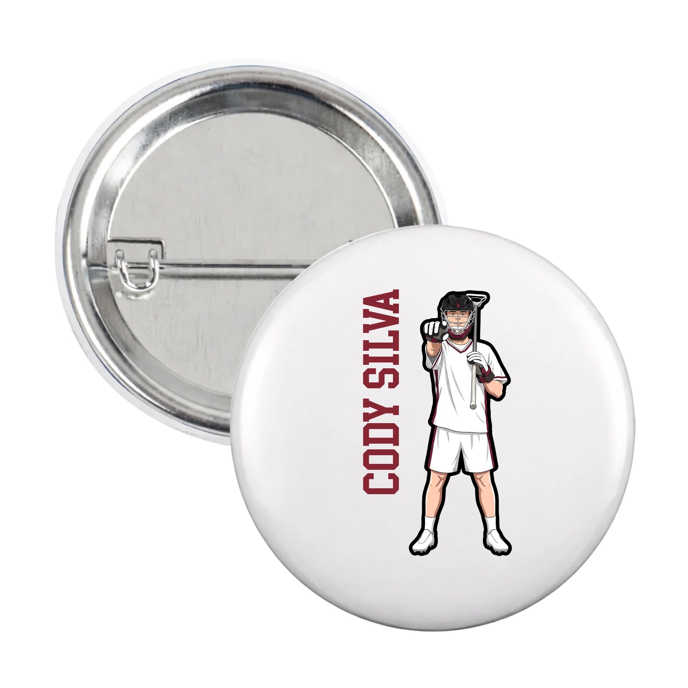 Game Day Button — Name Vertical in White