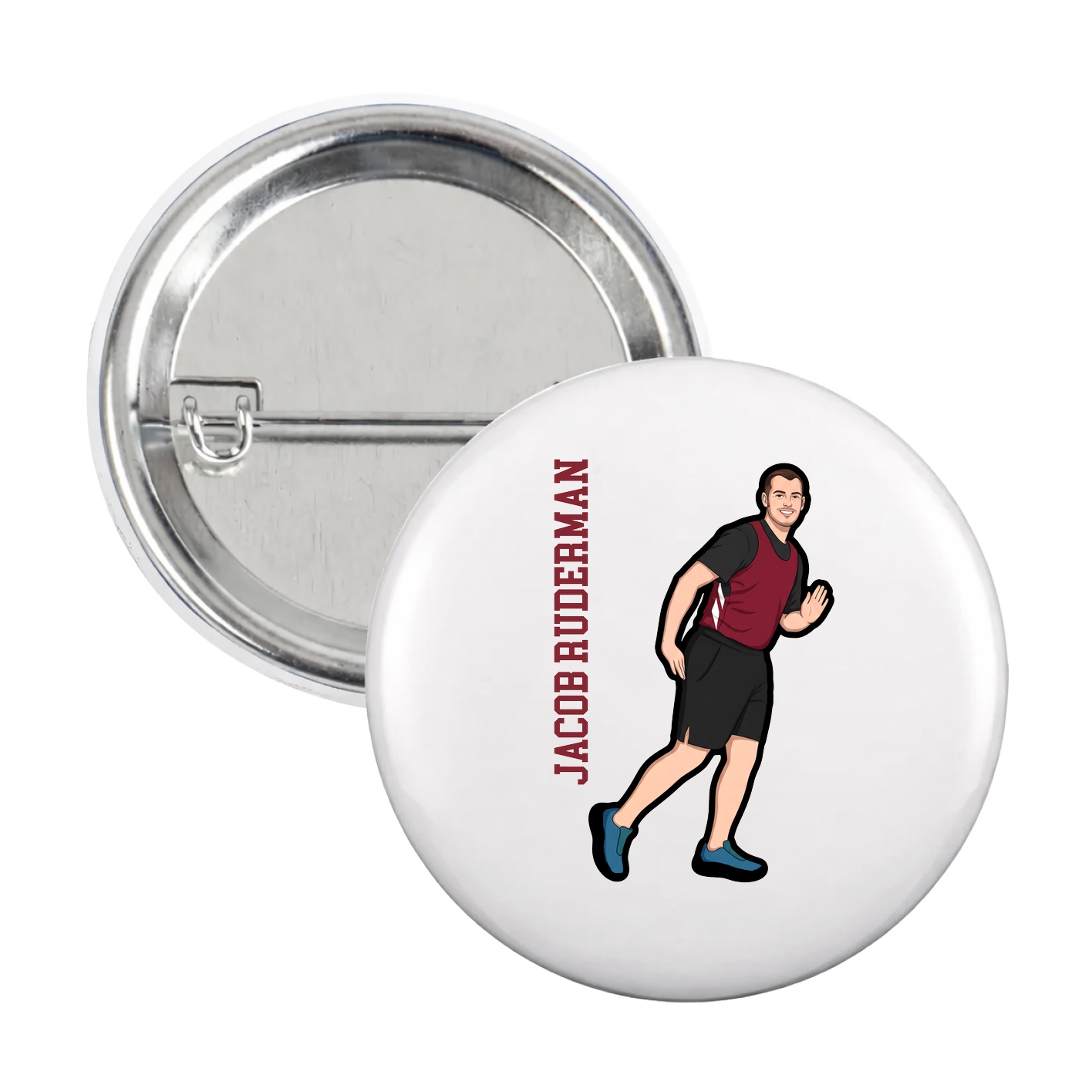 Game Day Button — Name Vertical in White