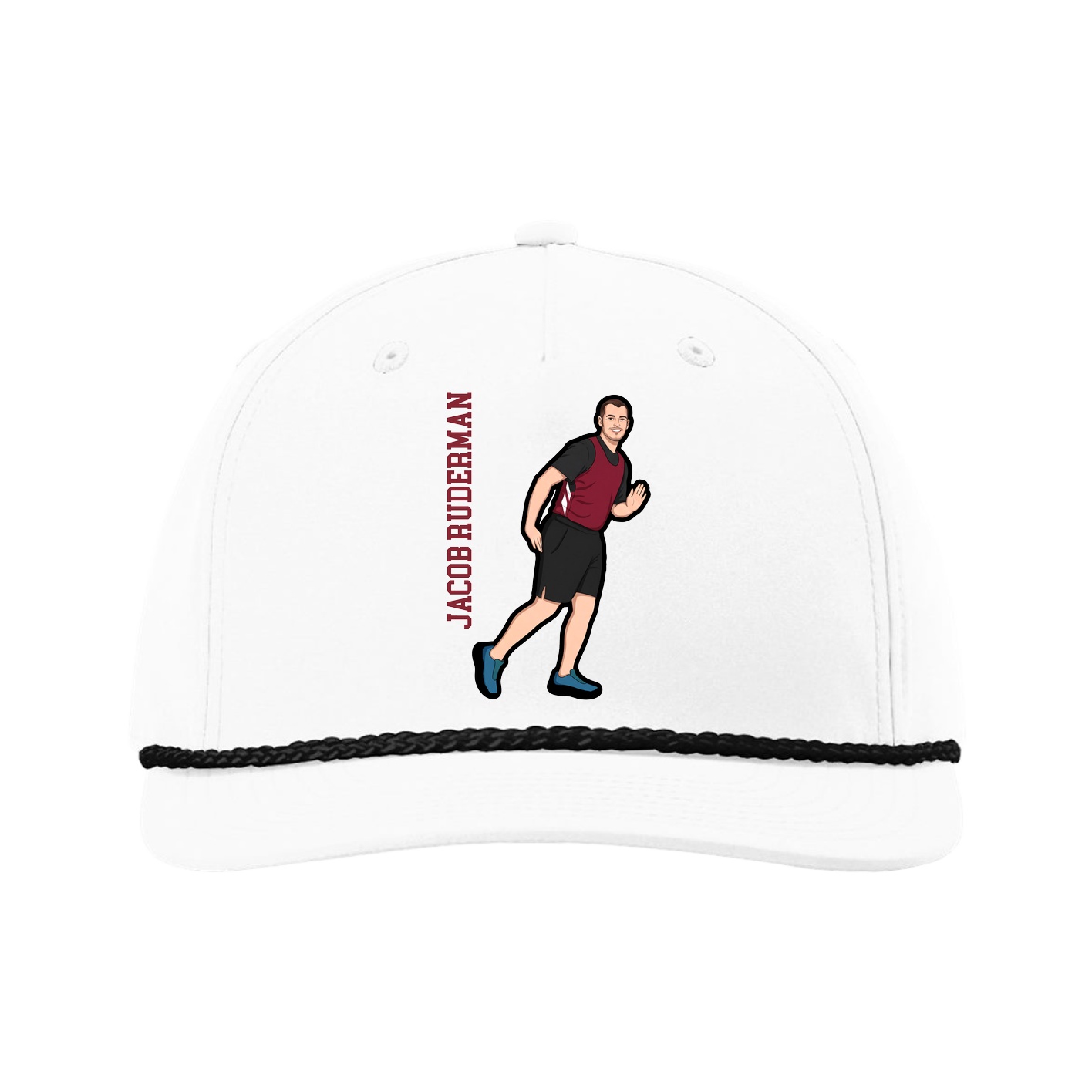 Five-Panel Classic Rope Cap — Name Vertical in White