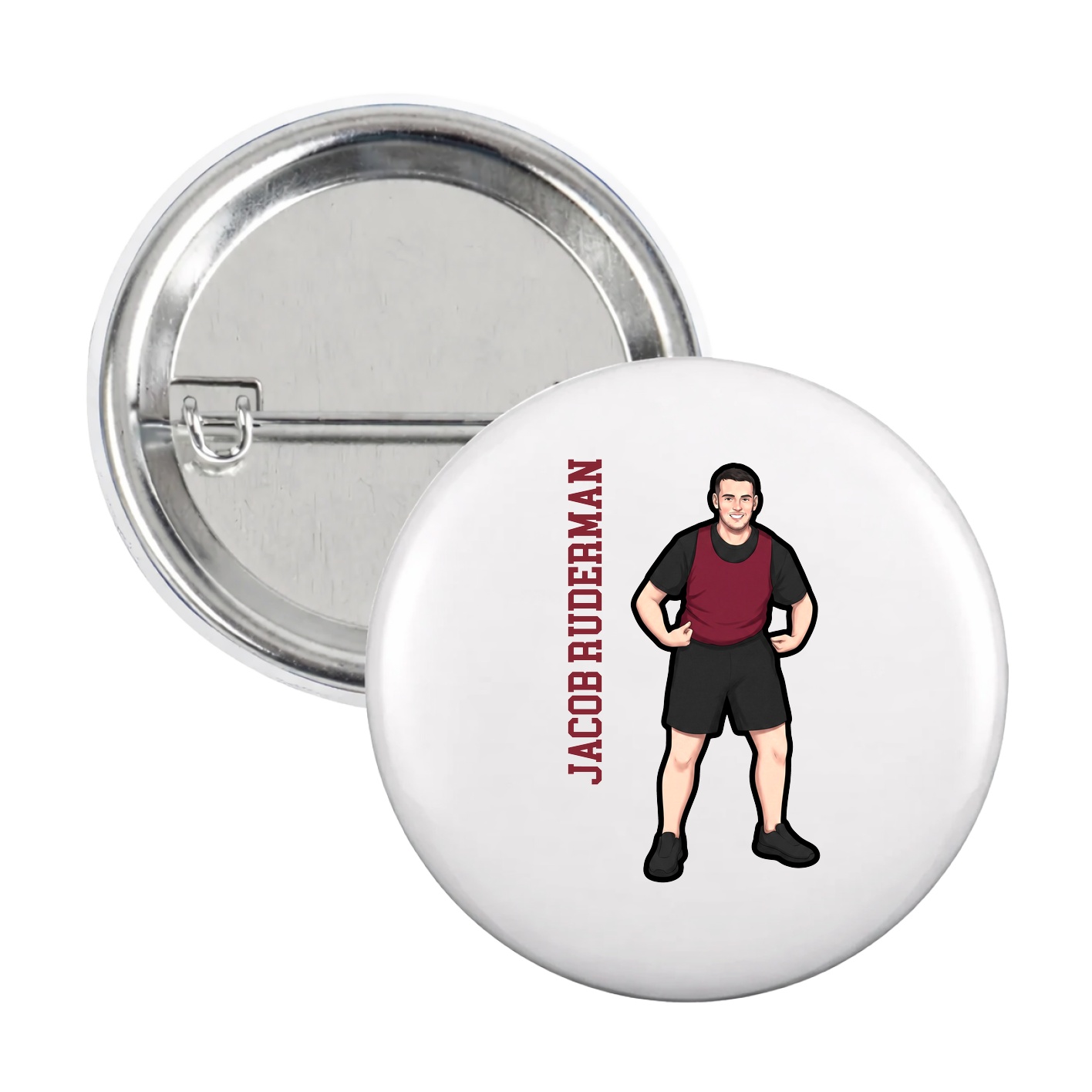 Game Day Button — Name Vertical in White