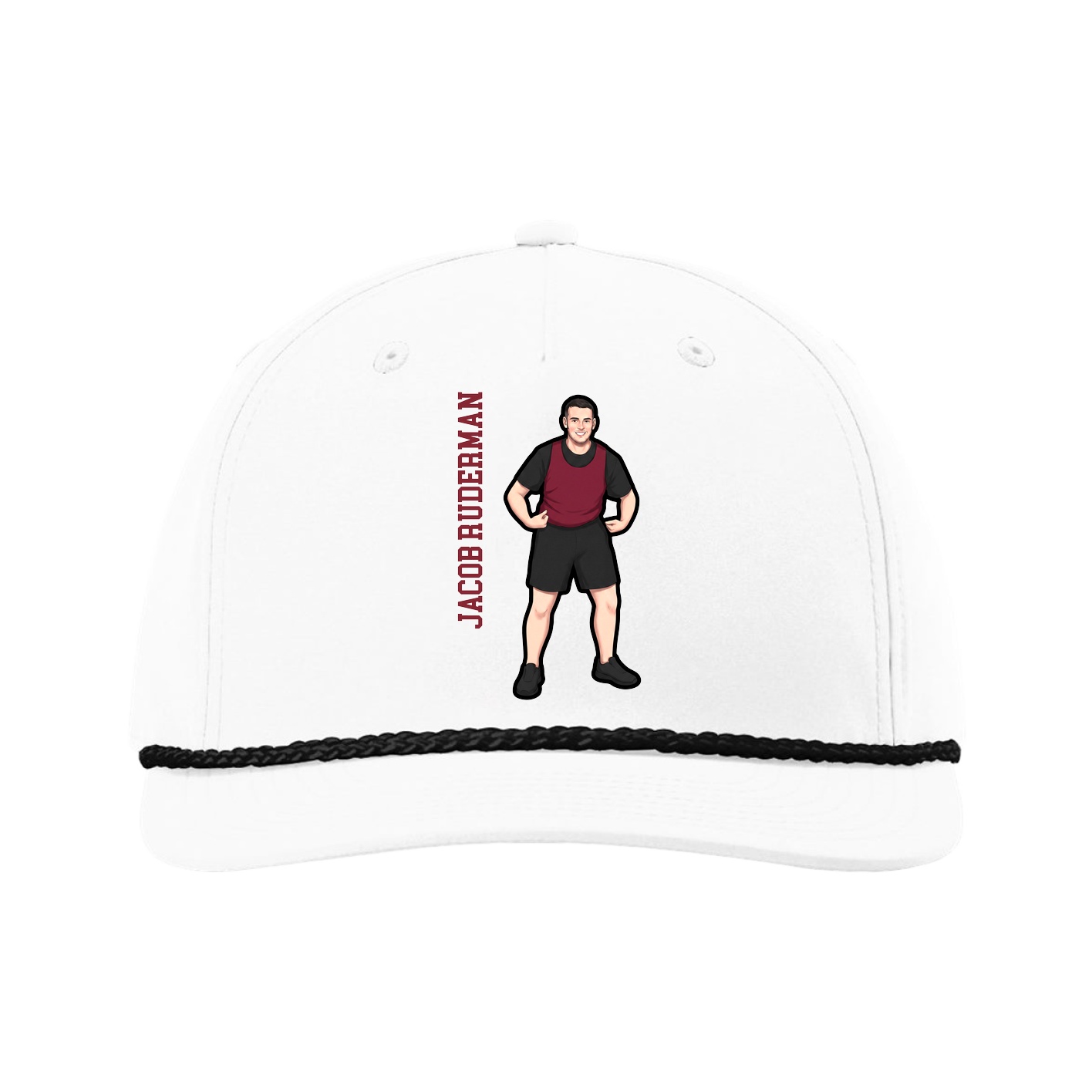 Five-Panel Classic Rope Cap — Name Vertical in White