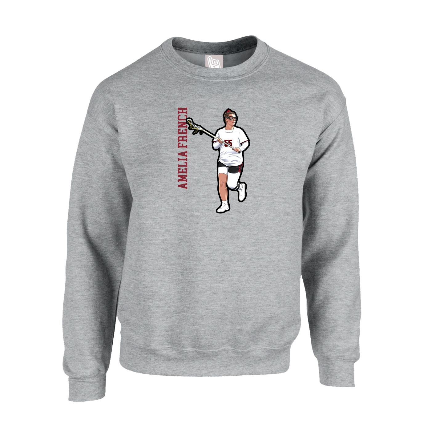 Fleece Crew — Name Vertical in Grey