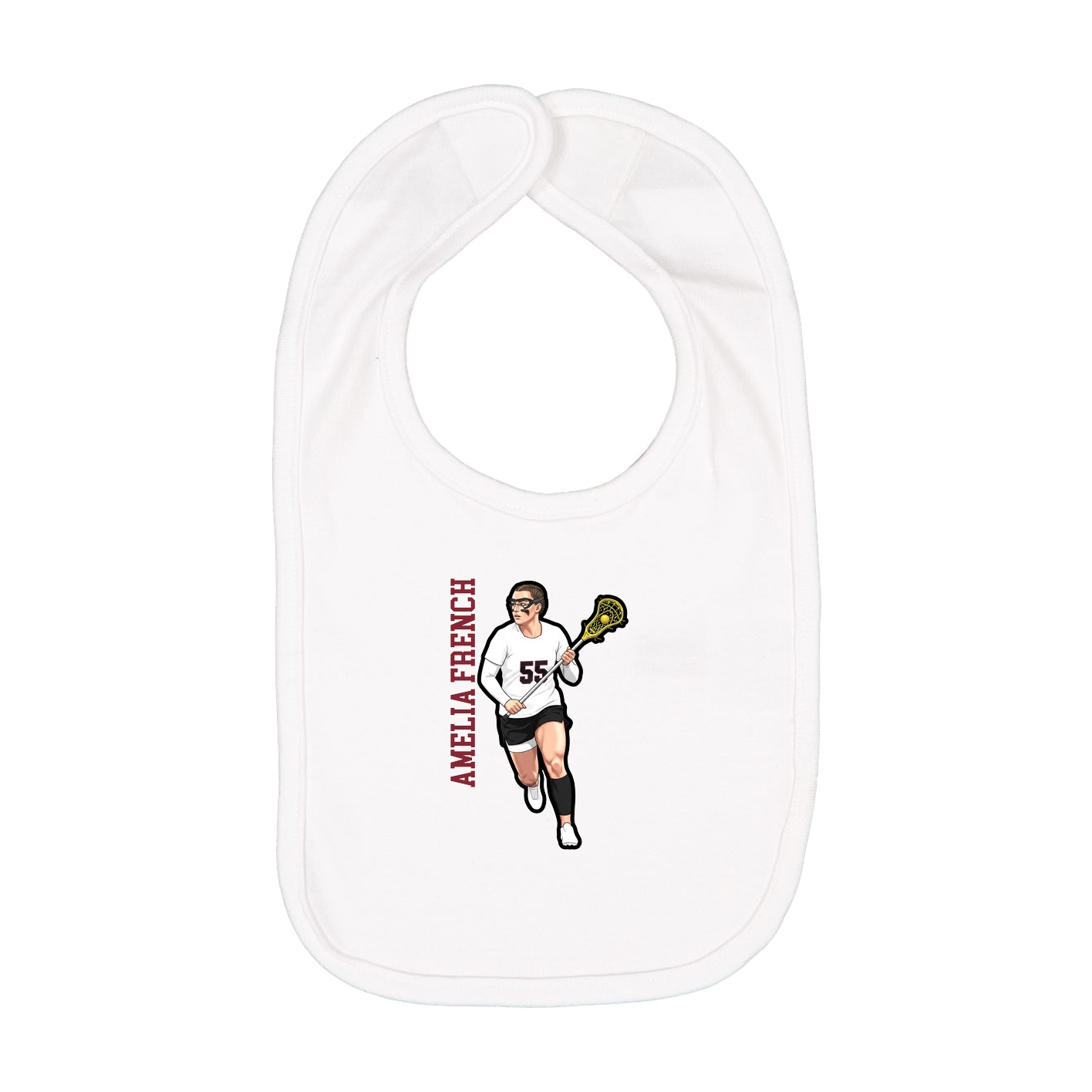 Infant Bib — Name Vertical in White