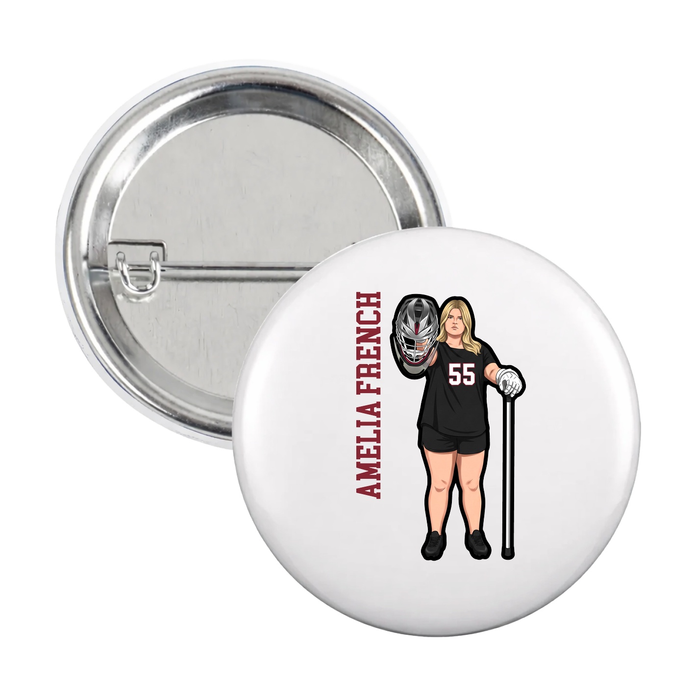 Game Day Button — Name Vertical in White