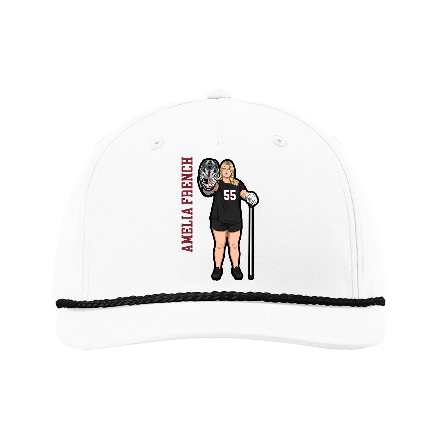 Five-Panel Classic Rope Cap — Name Vertical in White