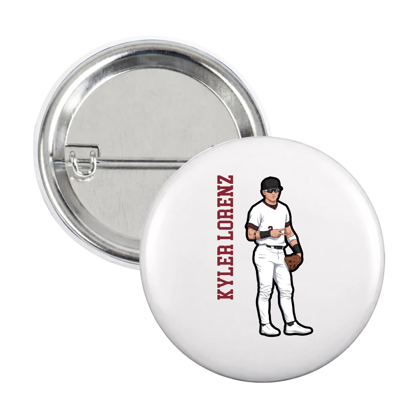 Game Day Button — Name Vertical in White