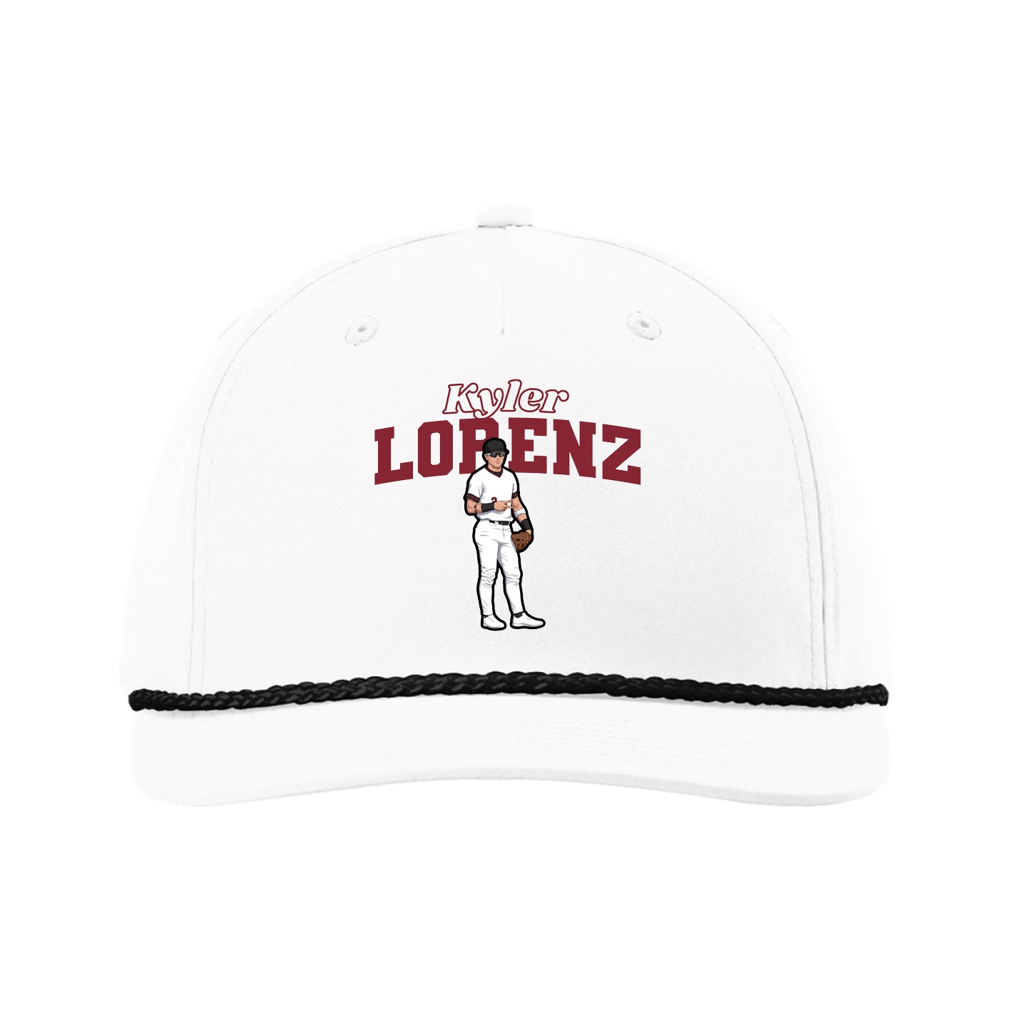 Five-Panel Classic Rope Cap — Name Arch in White