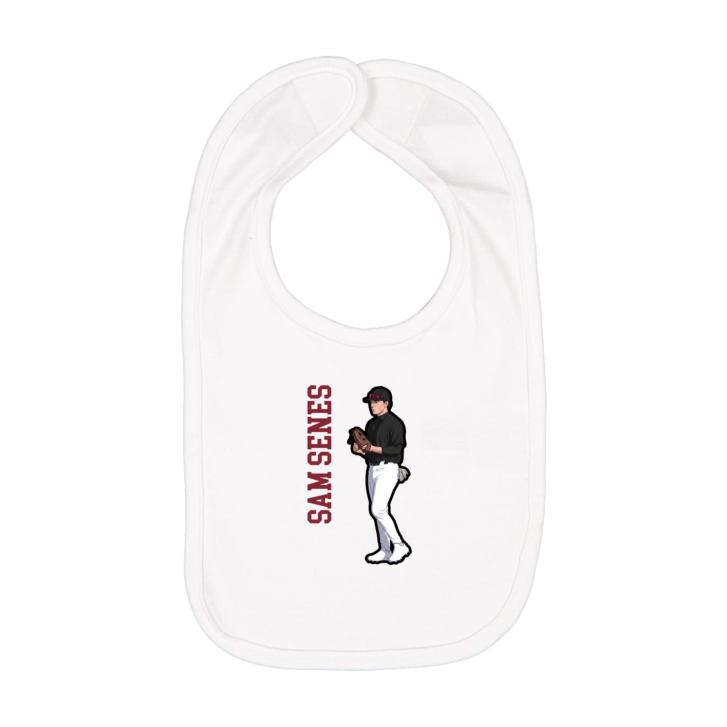 Infant Bib — Name Vertical in White