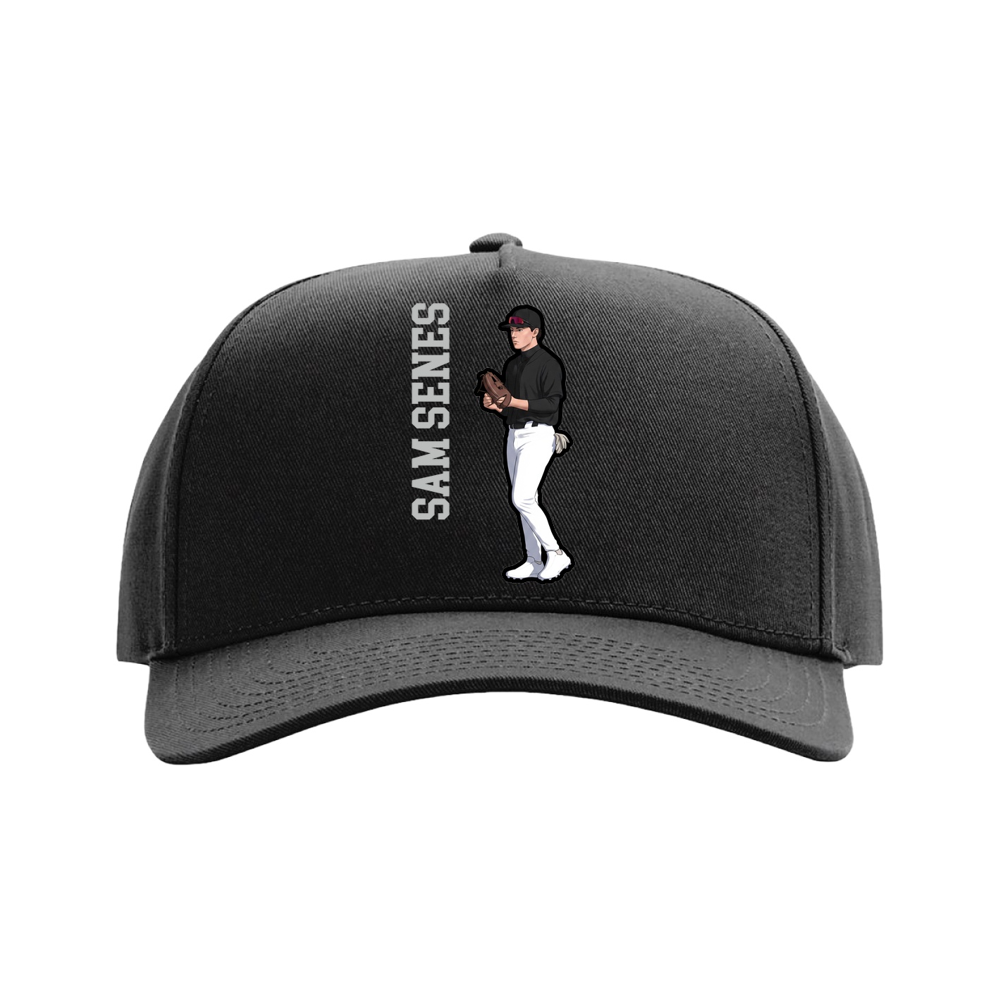 Full Fabric Five-Panel Champ Cap — Name Vertical in Black