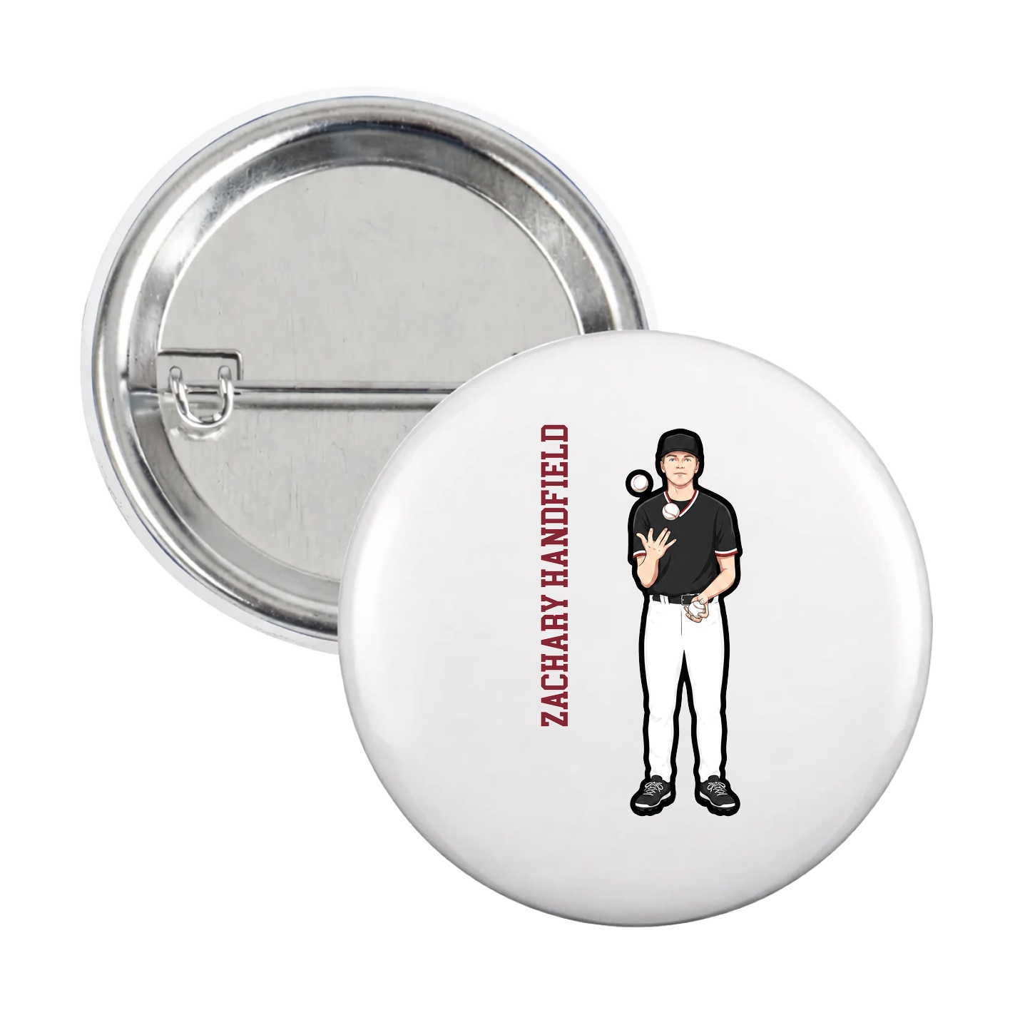 Game Day Button — Name Vertical in White