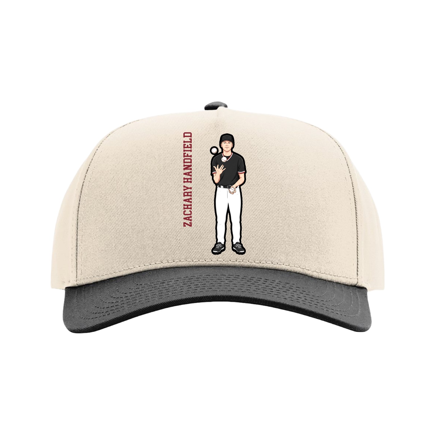 Full Fabric Five-Panel Champ Cap — Name Vertical in Cream/Black