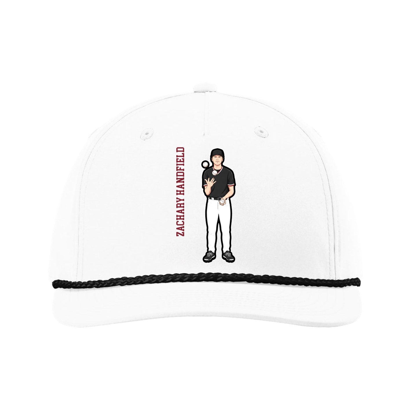 Five-Panel Classic Rope Cap — Name Vertical in White