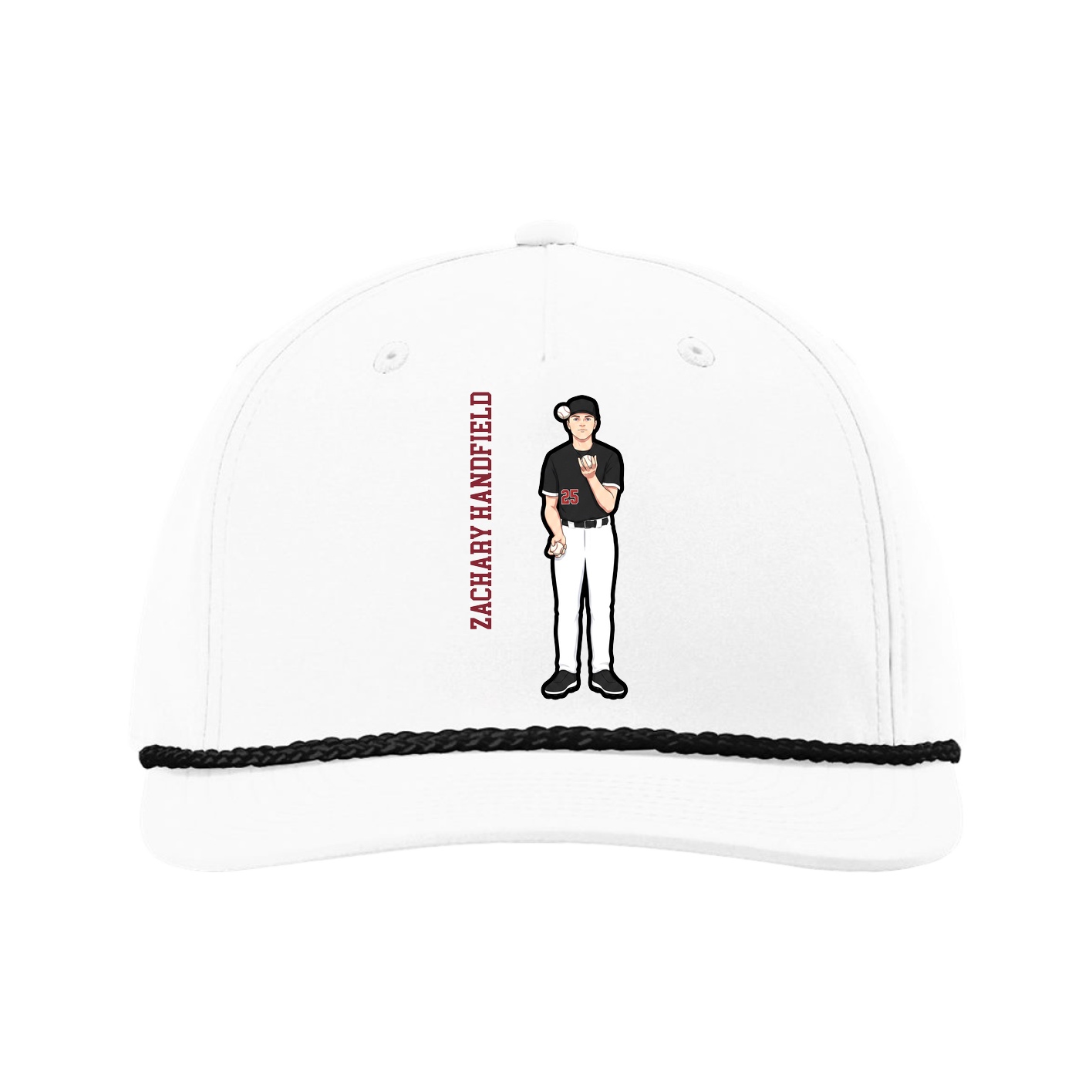 Five-Panel Classic Rope Cap — Name Vertical in White