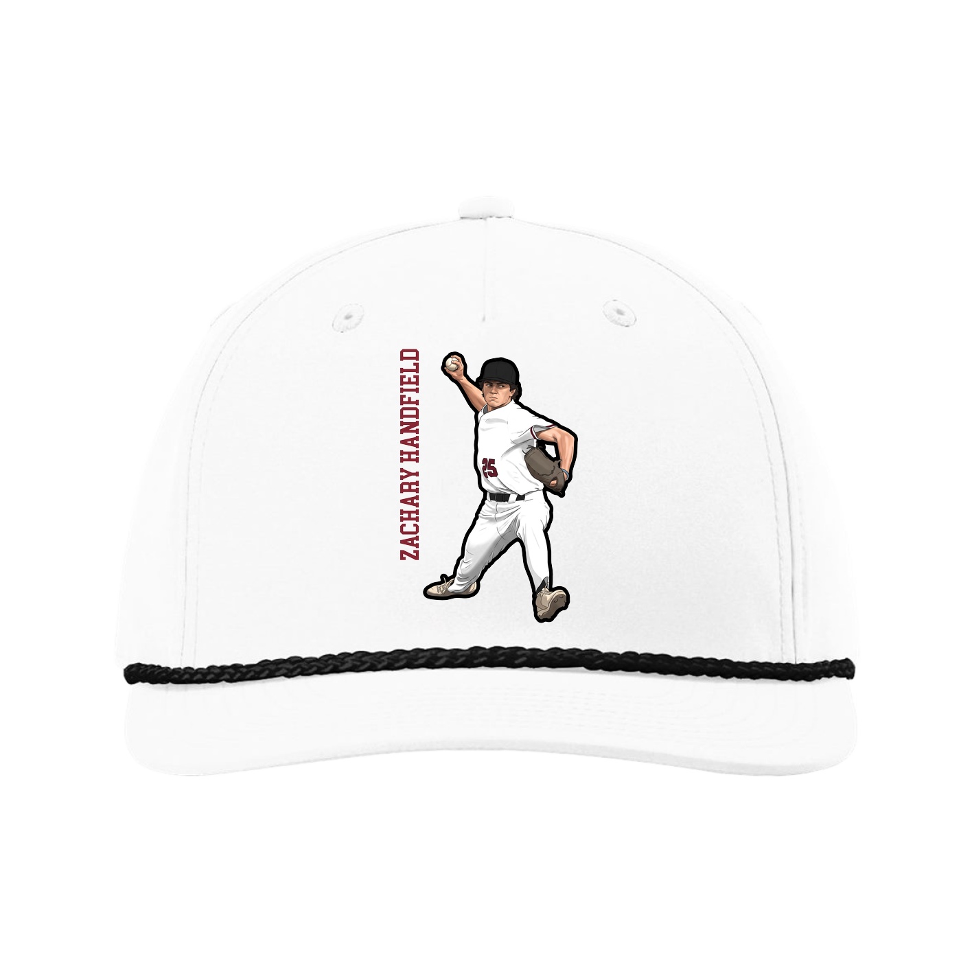 Five-Panel Classic Rope Cap — Name Vertical in White