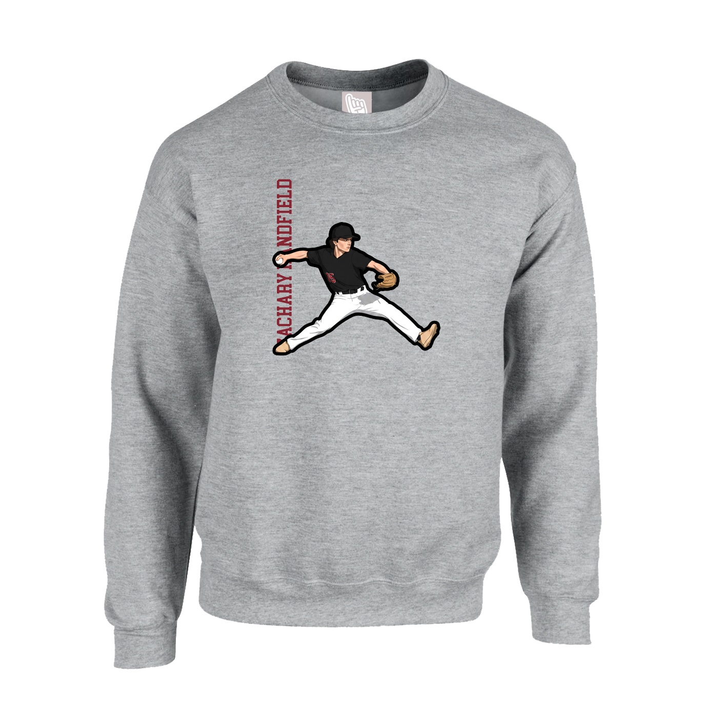 Fleece Crew — Name Vertical in Grey