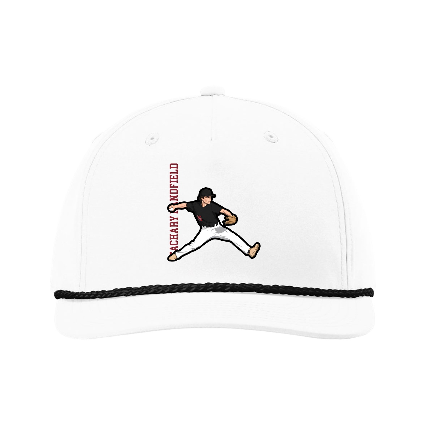 Five-Panel Classic Rope Cap — Name Vertical in White