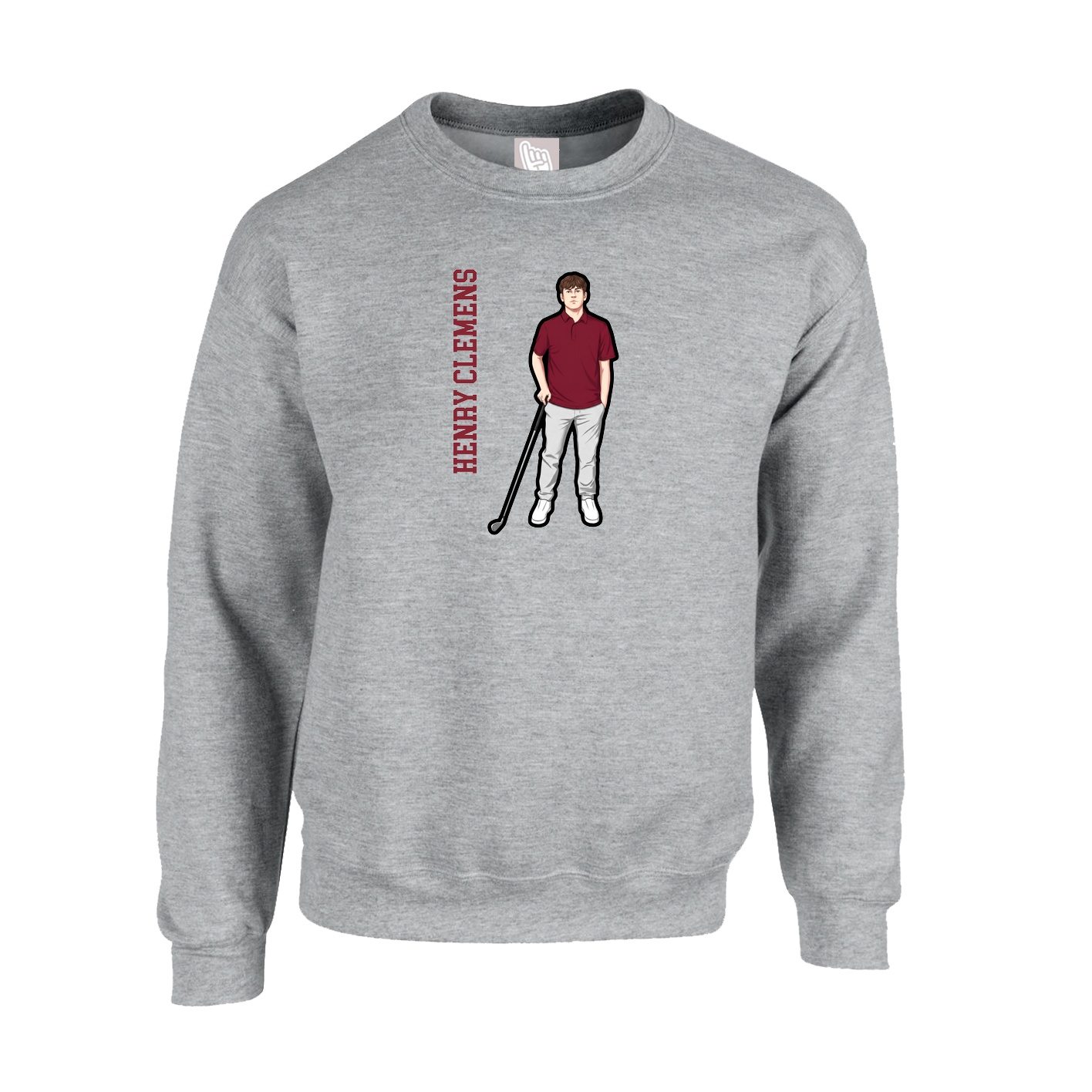 Fleece Crew — Name Vertical in Grey