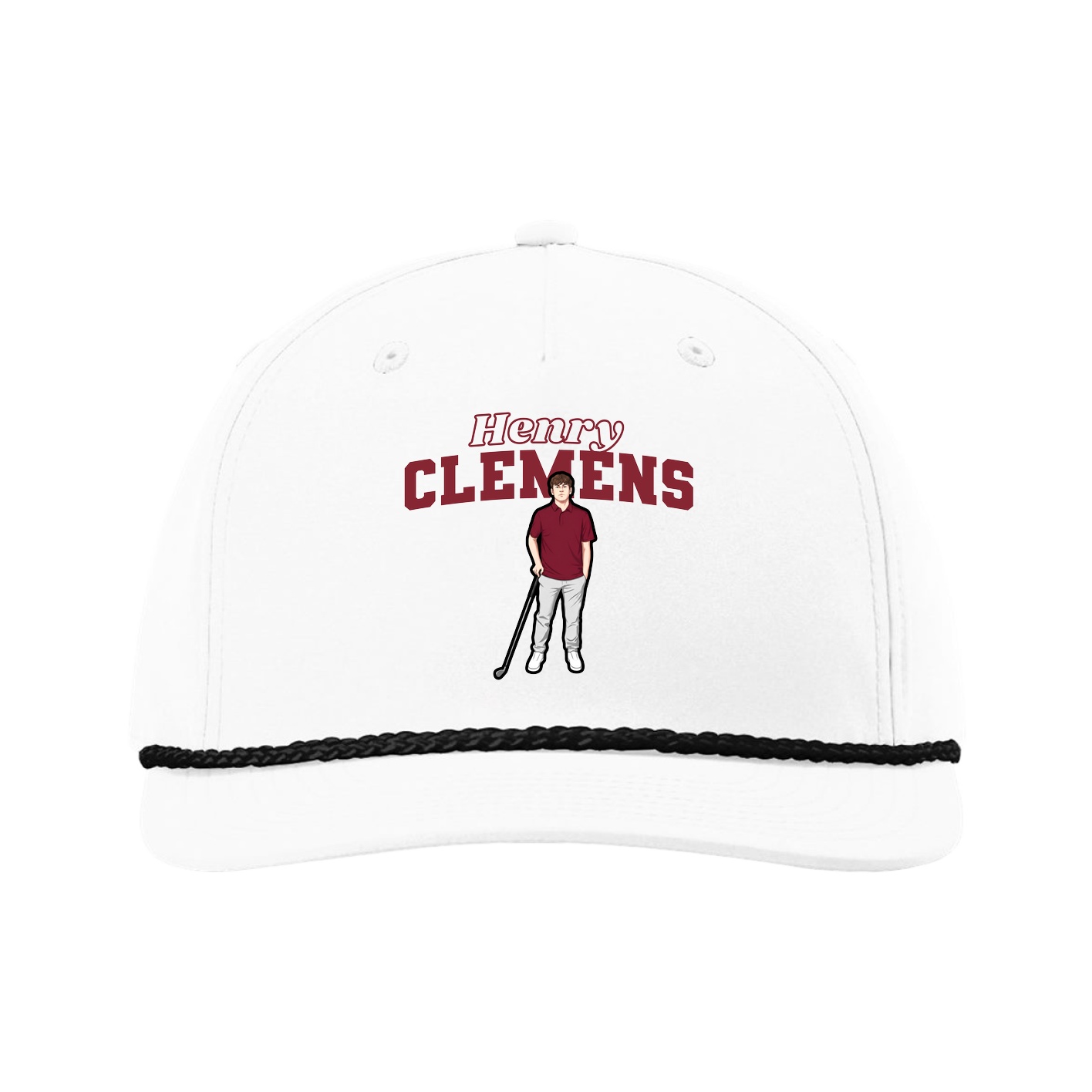 Five-Panel Classic Rope Cap — Name Arch in White