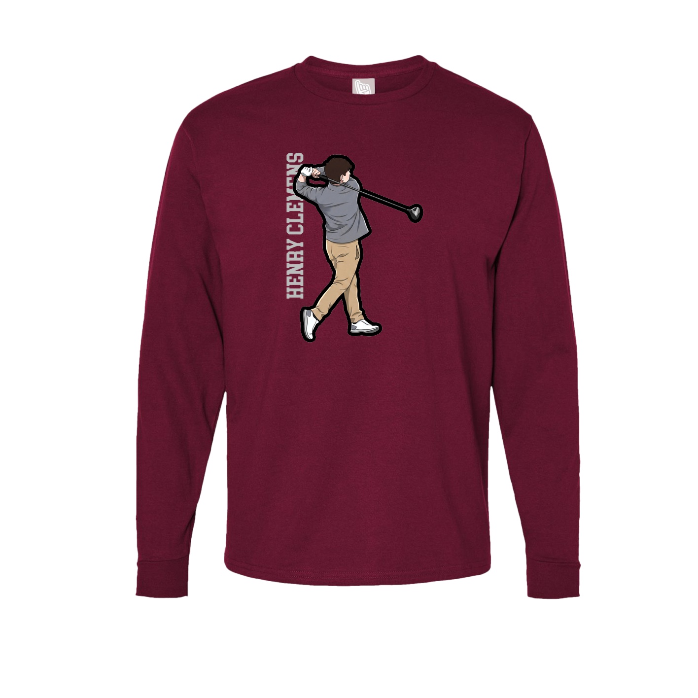 Long Sleeve Tee — Name Vertical in Cardinal