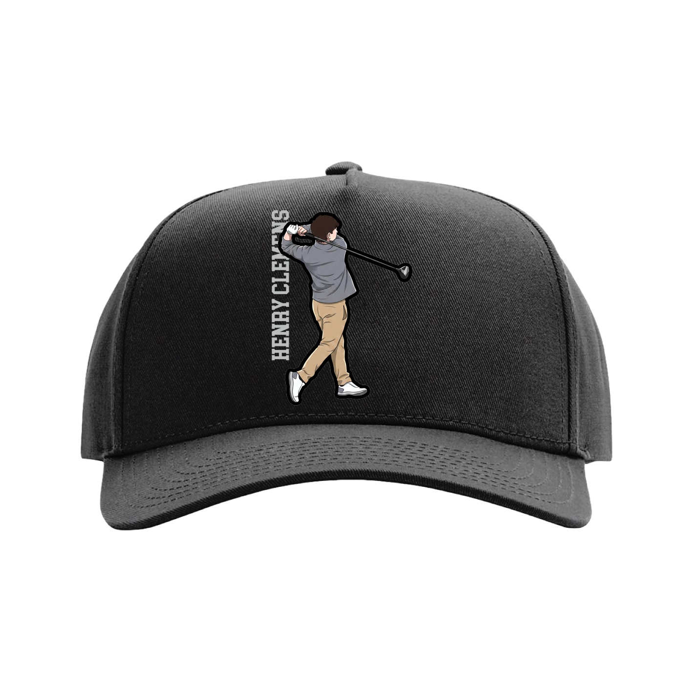 Full Fabric Five-Panel Champ Cap — Name Vertical in Black
