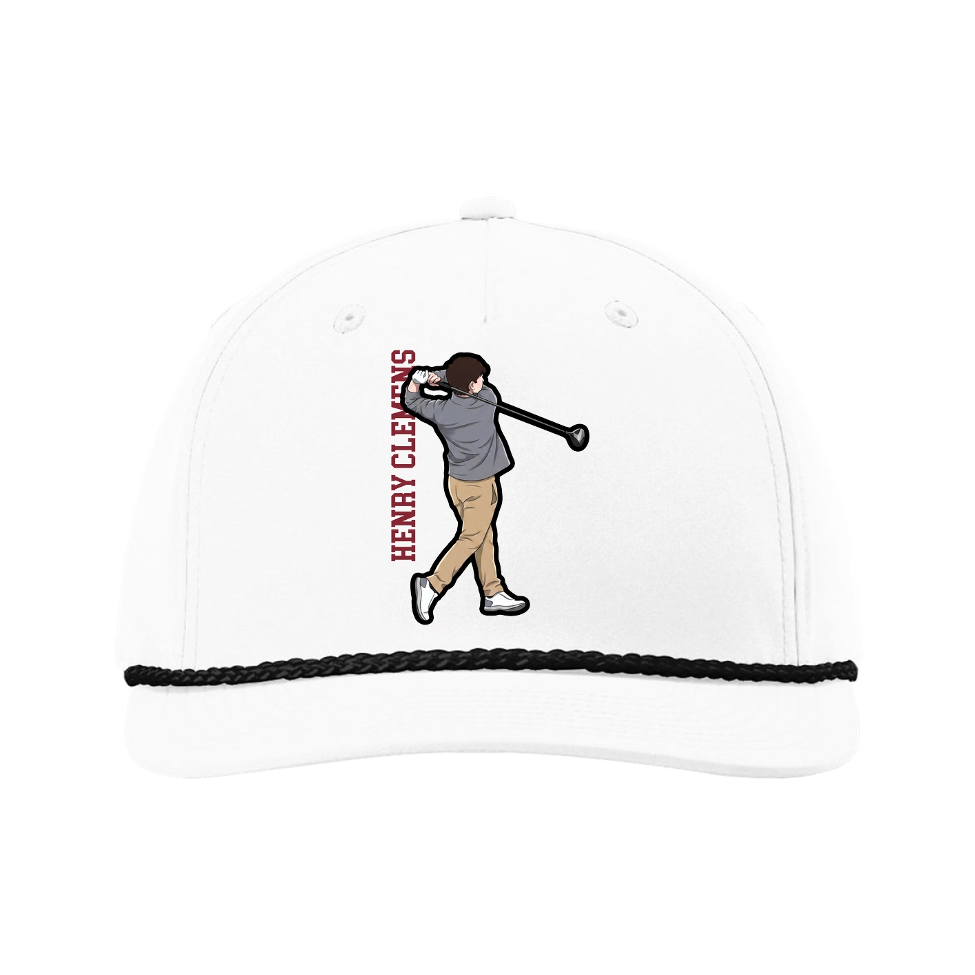 Five-Panel Classic Rope Cap — Name Vertical in White
